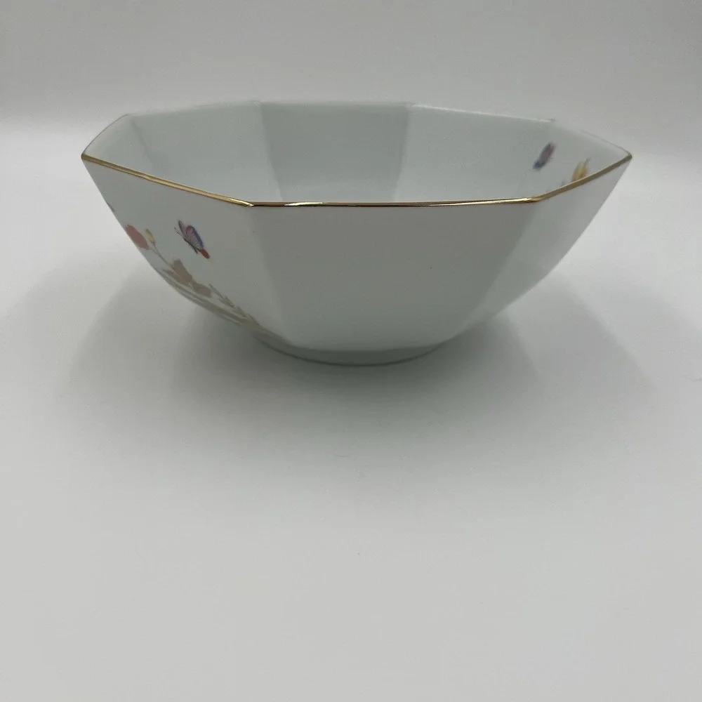 Shaddy Fine China Japan Octagonal Bowl‎ Floral Butterfly Gold Rimmed